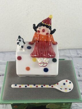 XHING TASHE collectable art glass whimsical tea cup and spoon